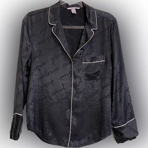 Victoria's Secret Pajama Top Black with Pink Trim - Size Small